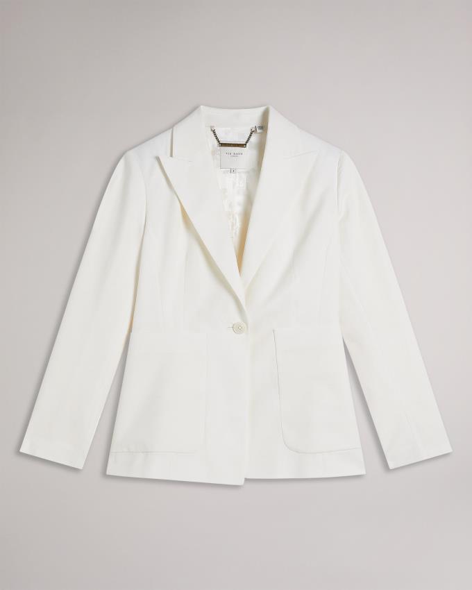 Blazer Ted Baker Single Breasted Cotton And Linen Blanche Femme | NYN-45939554